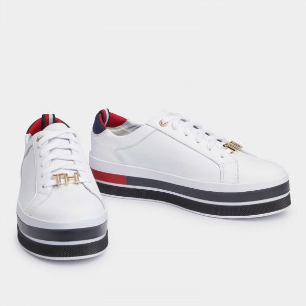 tommy hilfiger metallic panel platform trainers