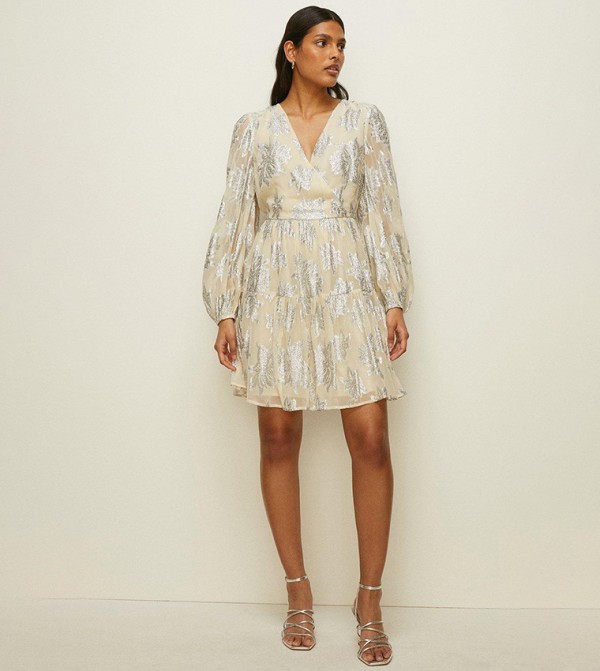 Ellie sequin and mesh cheap long sleeve skater dress