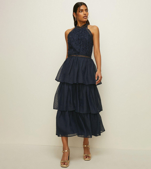 Oasis Diamante Halterneck Maxi Dress Turquoise