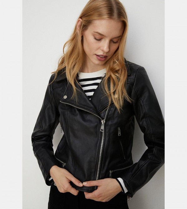 Buy Oasis Real Leather Biker Jacket In Black 6thStreet Kuwait