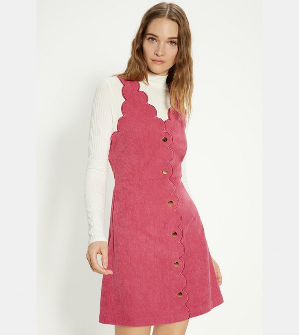 Buy Oasis Cord Scallop Cross Back Pinafore Dress In Pink