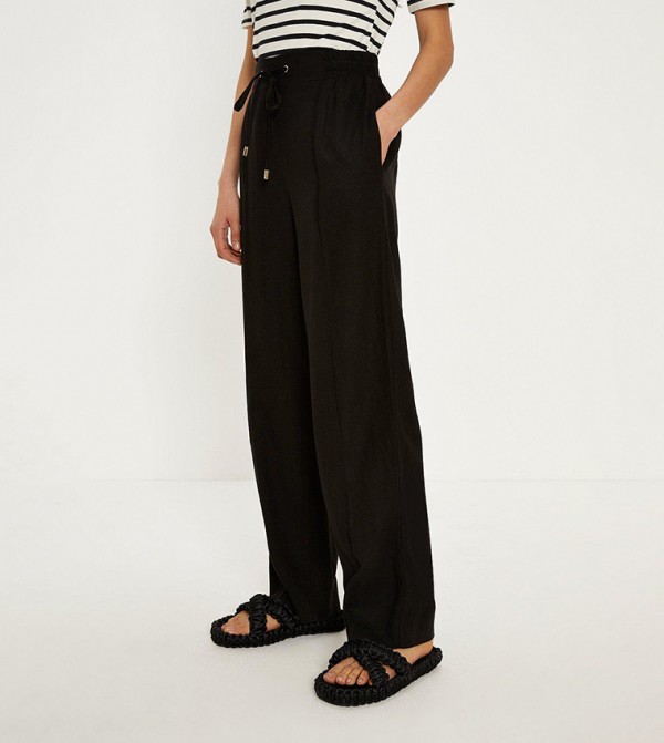 Buy Oasis Linen Mix Tie Waist Pants In Black 6thStreet Kuwait