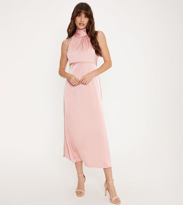 Satin Halterneck Midi Dress