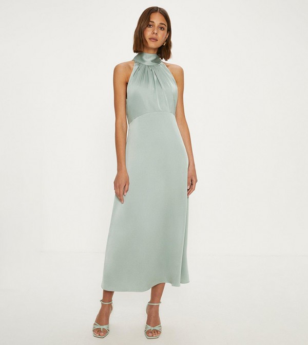 Satin Halterneck Midi Dress