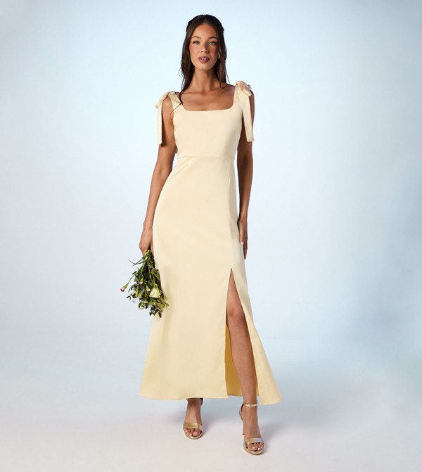 Satin Tie Shoulder Midi Bridesmaids Dress