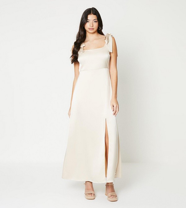 Satin Tie Shoulder Maxi Dress
