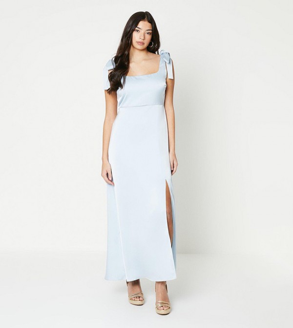 Satin Tie Shoulder Maxi Dress