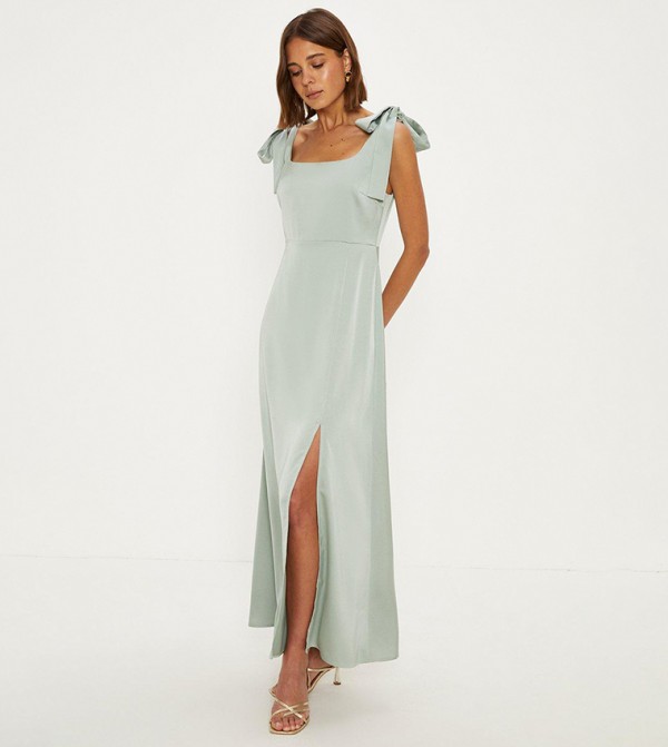 Satin Tie Shoulder Midi Dress