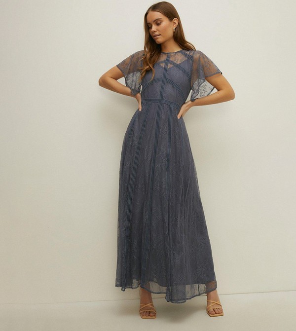 Buy Oasis Premium Delicate Lace Maxi Dress In Blue | 6thStreet UAE