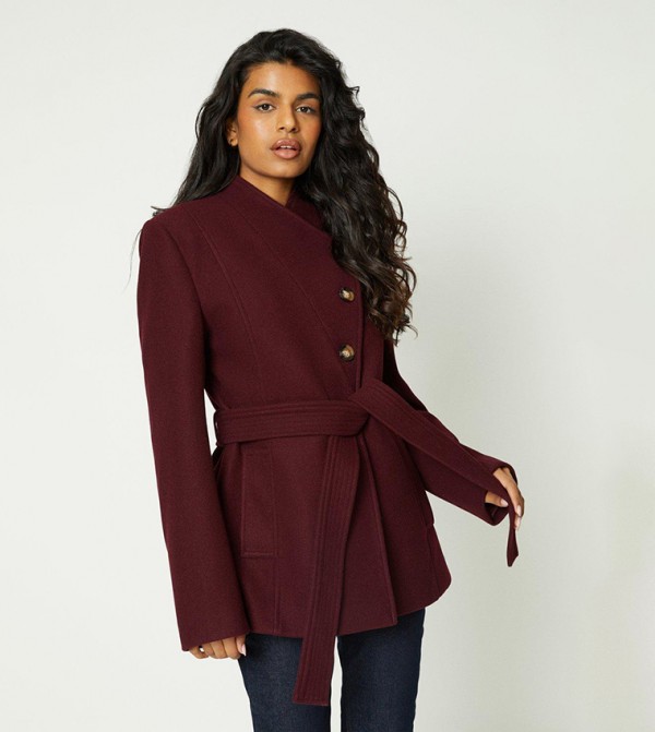 Berry belted clearance wrap coat