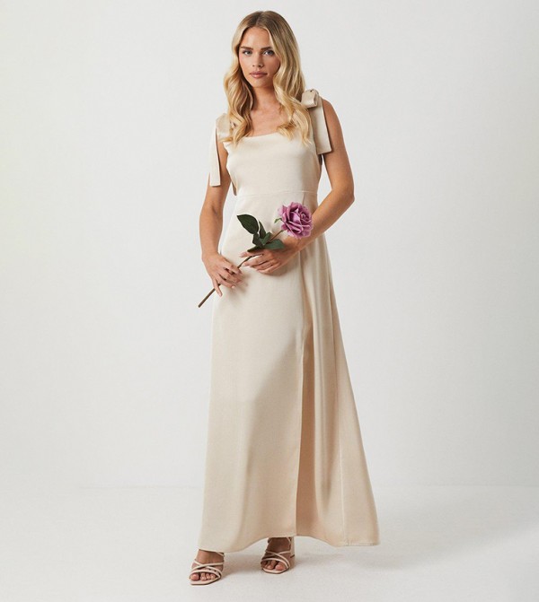 Tie Shoulder Maxi Bridesmaids Dress
