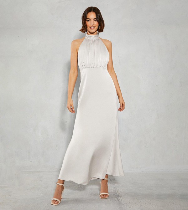 Satin Halter Bias Cut Maxi Dress