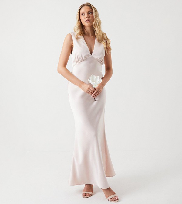 Satin Open Back Detail Maxi Bridesmaids Dress