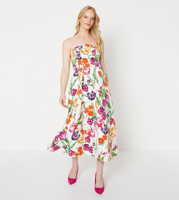 Floral Bandeau Ottoman Midi Dress