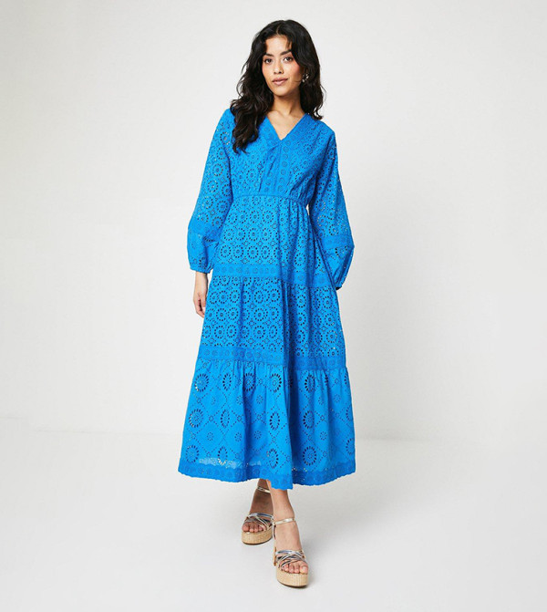 فستان ميدي بأكمام منفوخة 