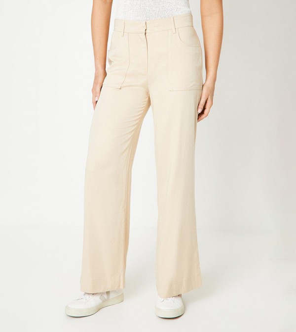 Top Stitch Patch Pocket Wide Leg Trousers