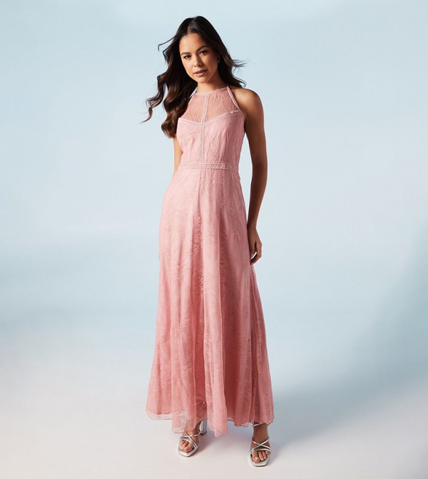 Delicate Lace Halterneck Maxi Bridesmaids Dress