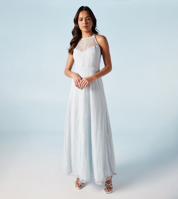 Delicate Lace Halterneck Maxi Bridesmaids Dress