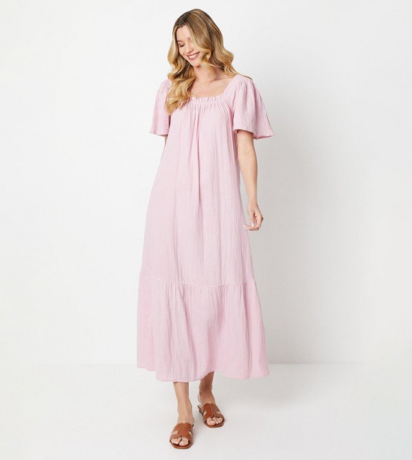 Buy Oasis Fluted Sleeves Trapeze Maxi Dress In Light Pink | 6thStreet UAE