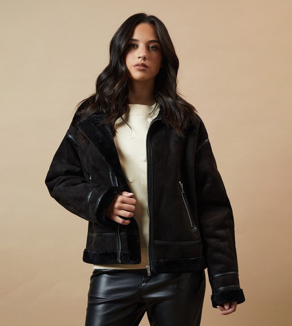 Zip Through PU Short Aviator Jacket