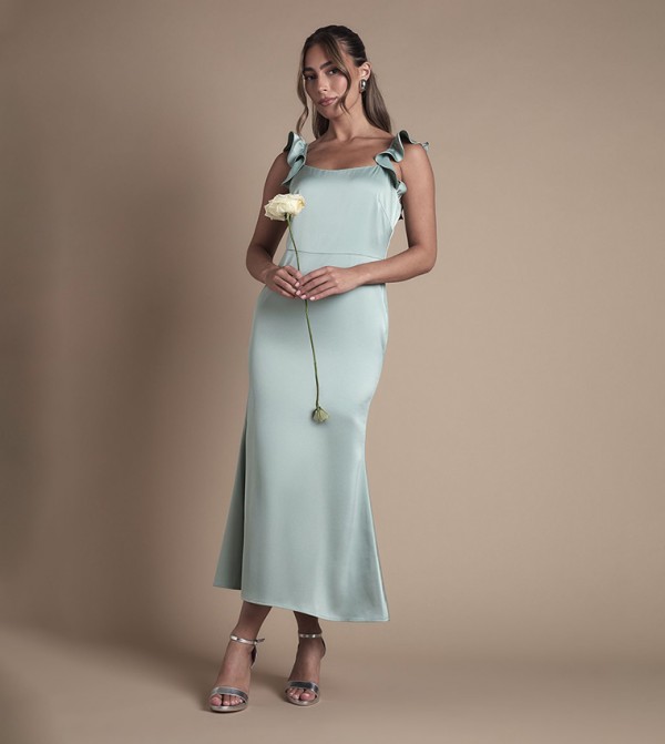 فستان ميدي مكشكش بياقة مربعة لوصيفات العروسة 