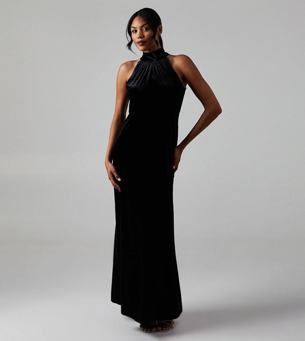 Velvet Halterneck Maxi Bridesmaids Dress