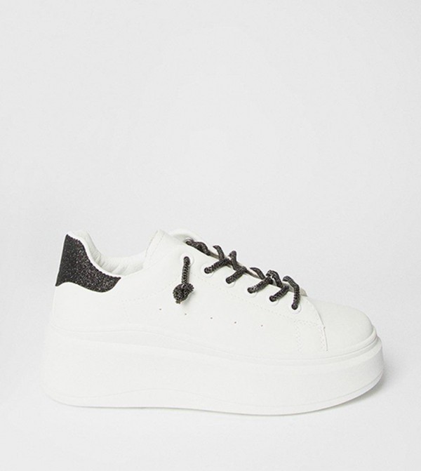 Buy Oasis Killarney Glitter Lace Up Platform Sneakers In White ...