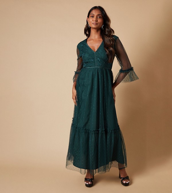 Occasion Embroidered Mesh Tiered Midaxi Dress