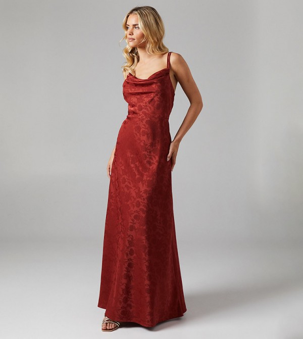 Petite Double Strap Cowl Neck Jacquard Bridesmaids Dress