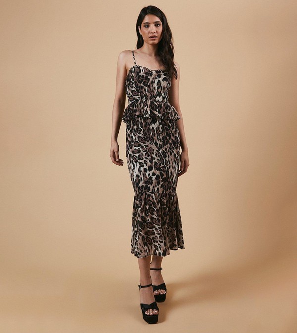 Leopard Print Strappy Midaxi Dress