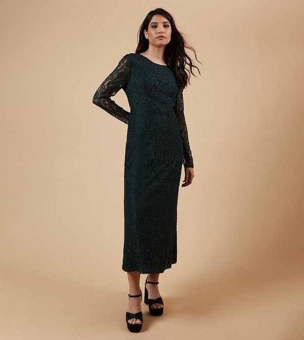 Petite Lace Long Sleeves Midi Dress