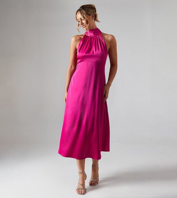 Satin Halterneck Midi Bridesmaids Dress