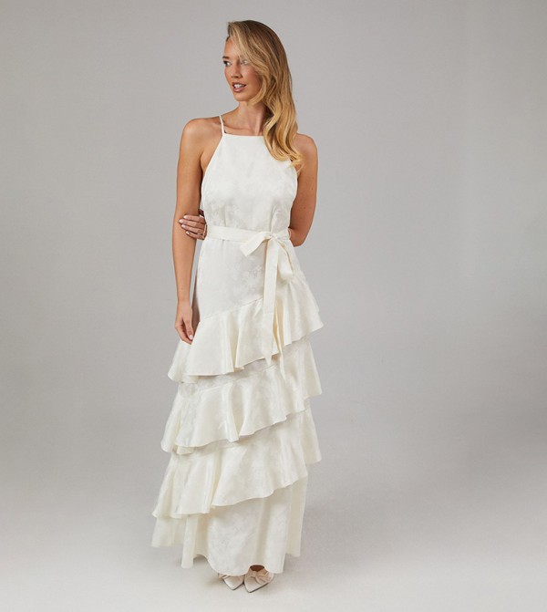 Satin Jacquard Halterneck Bridesmaids Dress