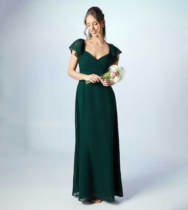 Flutter Sleeves Chiffon Bridesmaids Maxi Dress