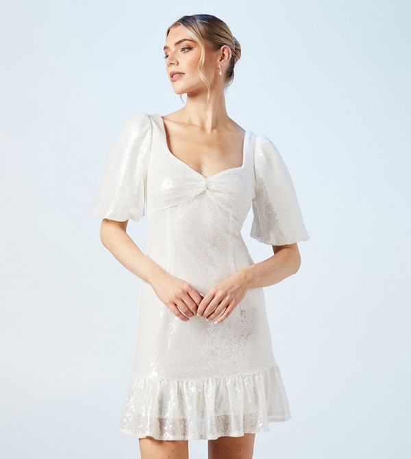Sequined Sweetheart Neck Bridal Mini Dress