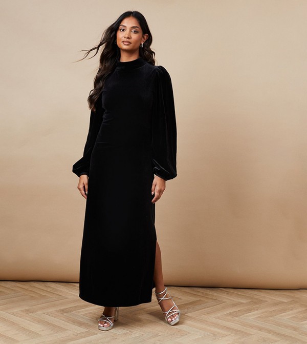 Velvet High Neck Maxi Dress