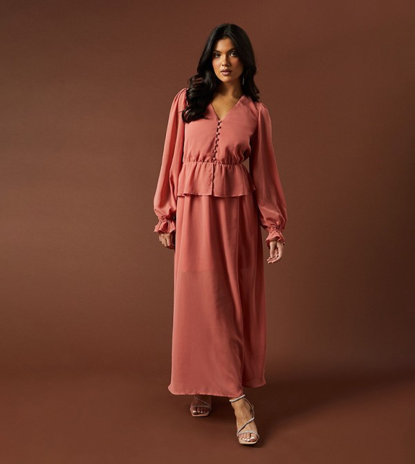 Buttoned Peplum Hem Maxi Dress