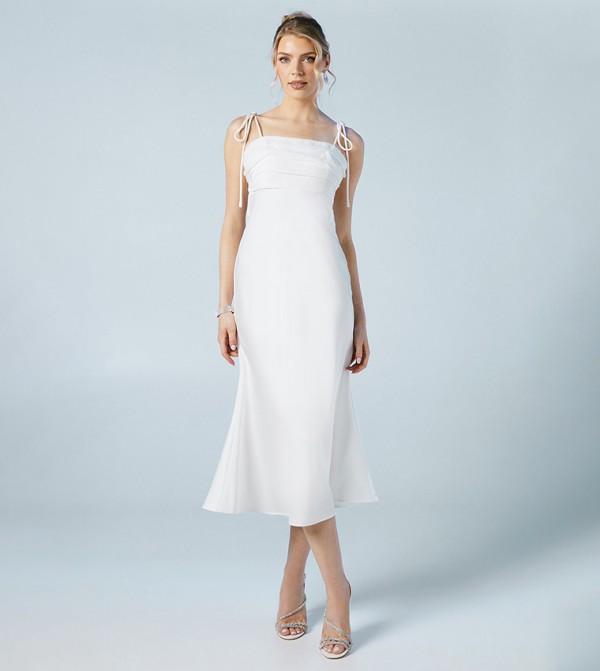 Satin Chiffon Mix Tie Shoulder Wedding Dress