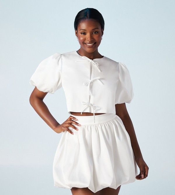 Puff Sleeves Tie Detail Top
