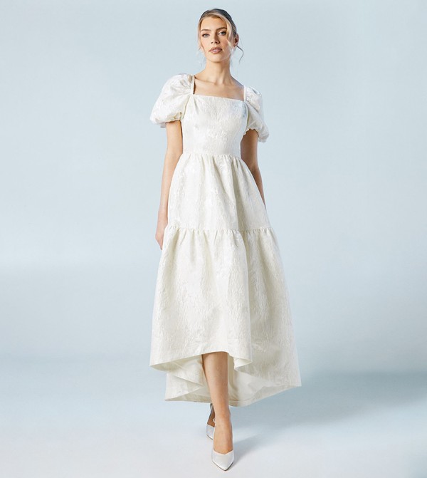 Jacquard Puff Sleeves Wedding Dress