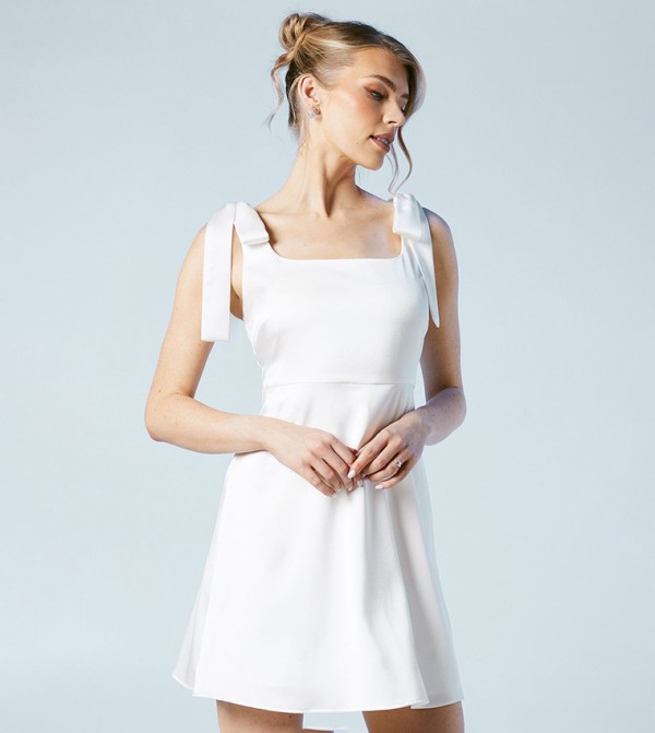 Tie Shoulder Satin Bridal Mini Dress