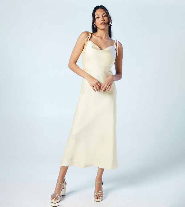 Spaghetti Strap Cowl Neck Bridesmaids Dress