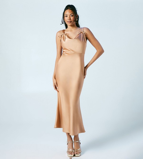 Bow Strap Detail Satin Bridesmaids Dress