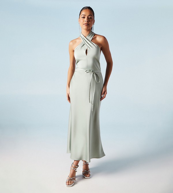 Cross Front Halterneck Bridesmaids Dress