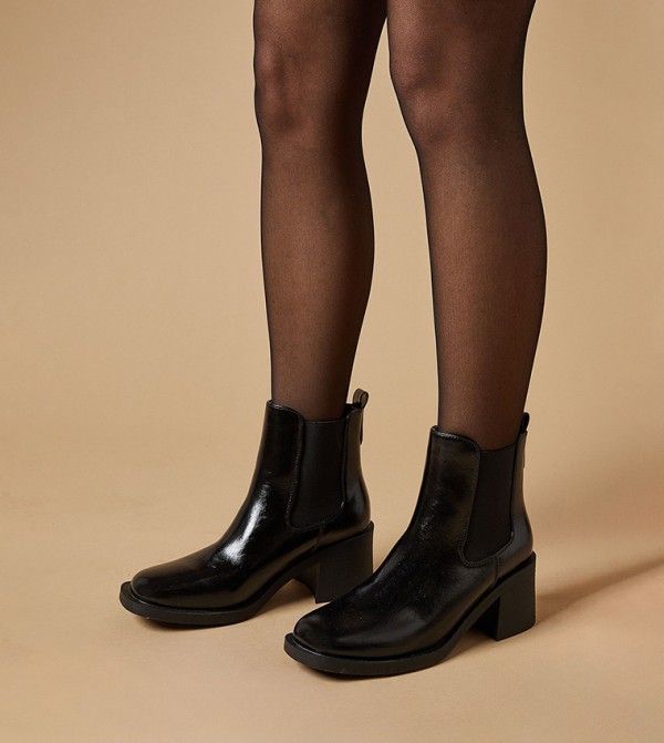 Eva High Shine Chunky Heel Chelsea Ankle Boots