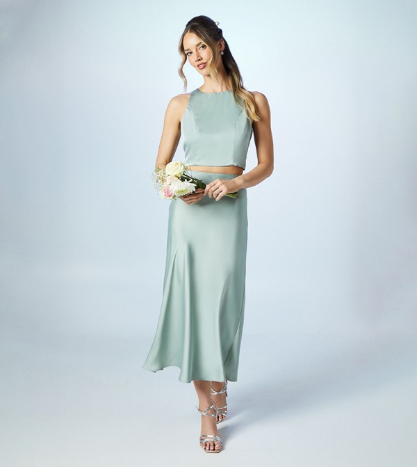 Solid Satin Bridesmaids Midi Skirt
