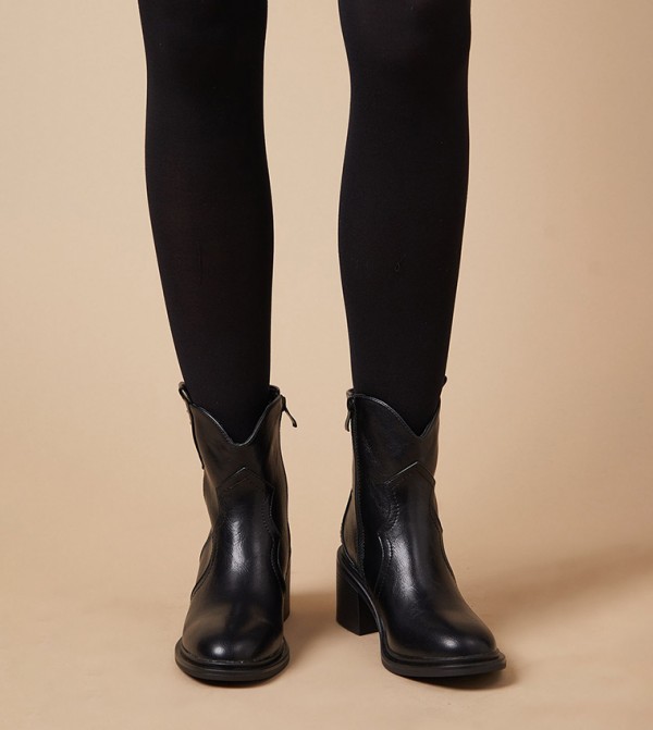 Mckayla Tab Detail Block Heel Ankle Boots