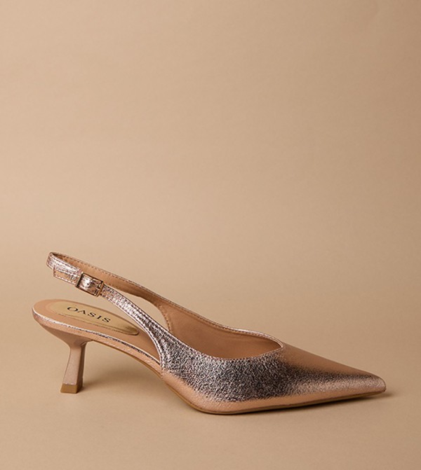 Dolly Metallic Textured Kitten Heel Slingback Pumps