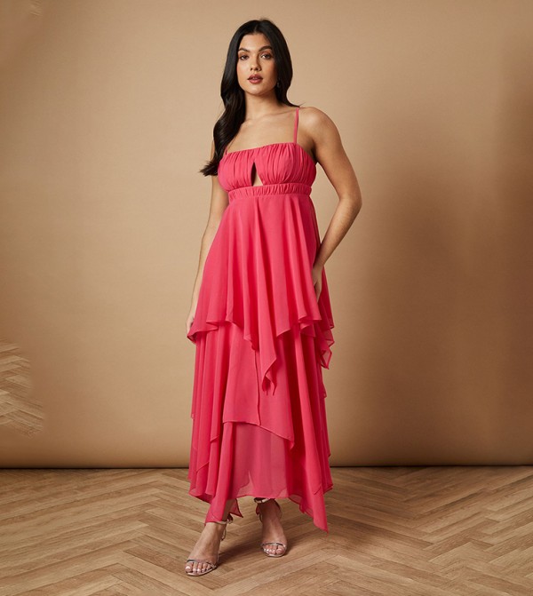 Ruched Strappy Chiffon Maxi Dress