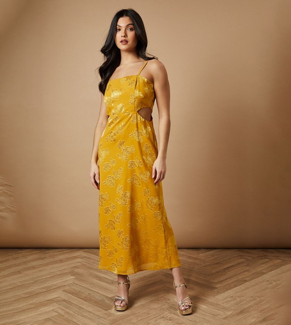Jacquard Cut-Out Detail Midaxi Dress